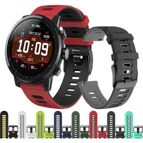 Sports Double Color Silicone Band For Huami Stratos 3 2/2S PACE Replacement Strap For GTR 2 2e 47MM TicWatch Pro Smart Watch