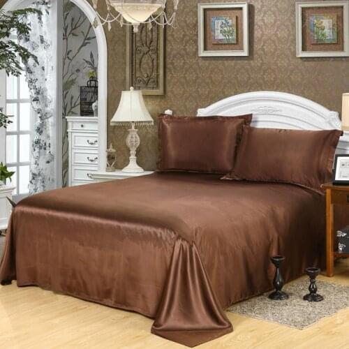 Luxury Satin Flat Sheet Bed Adult Solid Mattress Protector Silk Bedsheet Wholesale Silky Queen King Double Bed Sheets 180x230