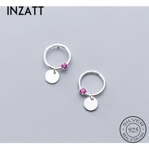 INZATT Real 925 Sterling Silver Red Zircon Geometric Round Stud Earrings For Fashion Women Party OL Fine Jewelry 2019 Gift