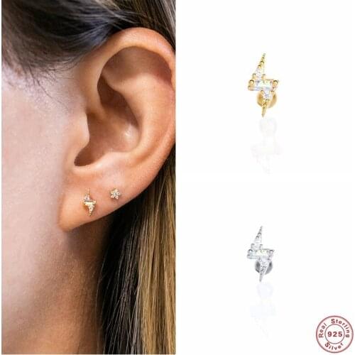 Aide 925 Sterling Silver Shiny Zircon Lightning Shaped Stud Earrings For Women Colorful Gemstone Beads Ear Stud Fine Jewelry 1PC