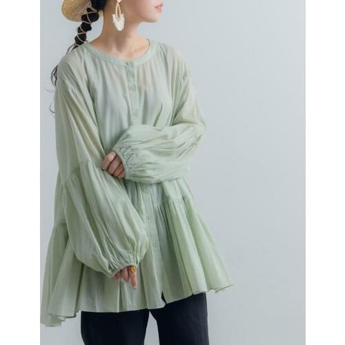 Japan Chiffion Women Blouse Boho Lantern Sleeve 2020 Autumn Spring Casual Ruffles Shirts Loose Fashion Korea Tops Lady Travel