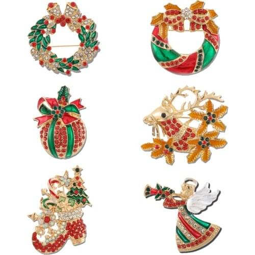 Tocona 2020 New Year Christmas Moose Brooch for Women Gift Boots Brooch Santa Claus Shoes Wreath Beautiful Brooch Jewelry