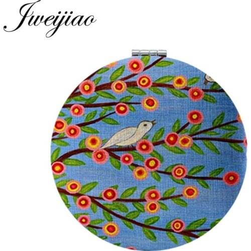 Youhaken Branch Bird TREES Round Makeup Mirror Mini Folding Compact Pocket Mirror 1X/2X Magnifying For Gilrs Beauty Tools