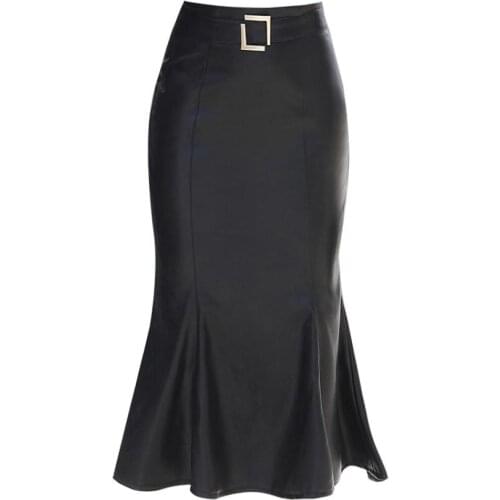 PU Skirt Women Mermaid Skirt 2020 Spring Autumn High Waist Faux Leather Midi Skirt