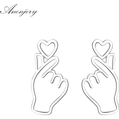 ANENJERY 925 Sterling Silver Cute Hollow Love Heart Earrings For Women Earrings boucle d'oreille S-E625