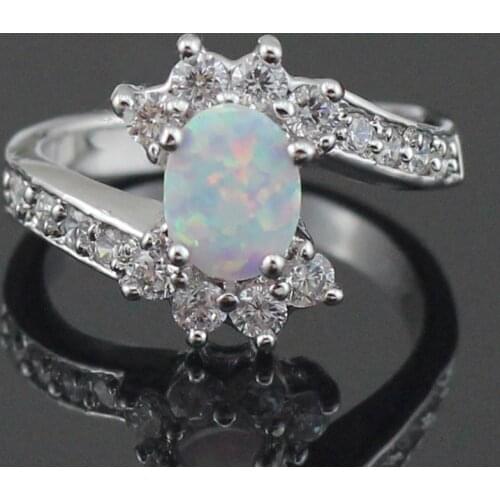 Drop Ship White Fire Opal CZ Fashion Jewelry Silver Plated Rings for Women 19W