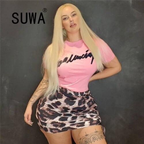 2021 Hot Recommend Style Summer Two Piece Outfits For Women Short Sleeve T-Shirt Tops Bodycon Mini Skirts Free Shipping 4XL