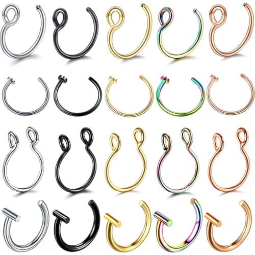 1PC Steel Fake Nose Ring Labret Lip Ring C Clip Lip Helix Piercing Tragus Rose Gold Faux Septum Rings Hoop Neus Piercing Jewelry