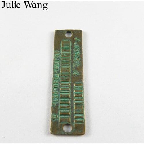 Julie Wang 10PCS Alloy Antique Green Bronze Rectangle Bar Code Charms Hanging Pendants Jewelry Earring Necklace Metal Accessory