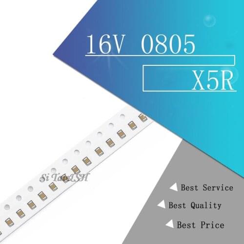 100pcs 1UF X5R Error 10% 16V 0805 105 SMD Thick Film Chip Multilayer Ceramic Capacitor