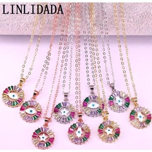 12Pcs Gold Filled Rainbow CZ Micro Pave Shell Eye Jewelry Round Fashion Pendant Charms Necklaces
