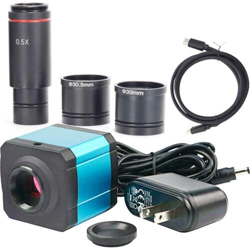 14MP HD Digital Microscope Camera + 0.5X C-Mount + 30mm 30.5mm Adapter Ring Electronic Eyepiece CCD Camera Video for Microscope