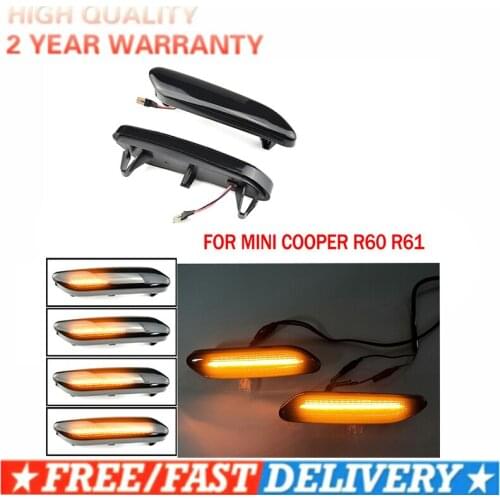 For BMW Mini Cooper R60 Countryman R61 Paceman 2PCS Smoke Lens Dynamic Flowing LED Turn Signal Side Marker Light Blinker Lamp