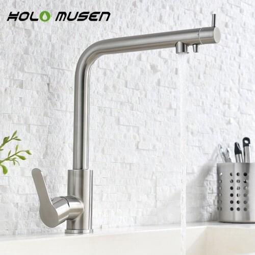 2 in 1 Water Filter Tap Stainless Steel Kitchen Mixer Lead Free Direct Drinking Brushed Nickel Water Filter Kitchen Faucet