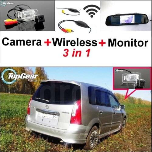 3 in1 Special Rear View Camera + Wireless Receiver + Mirror Monitor Easy DIY Parking System For Mazda Premacy MK1 1999~2009