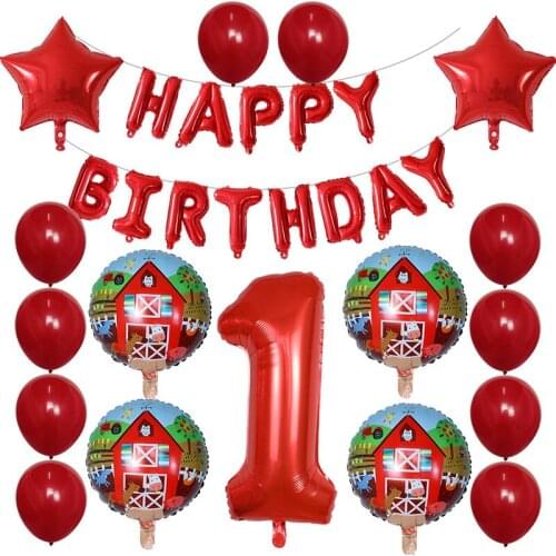 30pcs Cartoon Aluminum Foil Balloons Layout Farm Theme Party Decoration Childrens Toys 30inch Number Air Globos Supplies