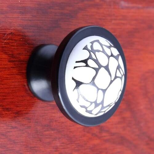 36mm modern simple white black crack ceramic drawer tv cabinet knobs pulls black cupboard kitchen cabinet door handles knobs