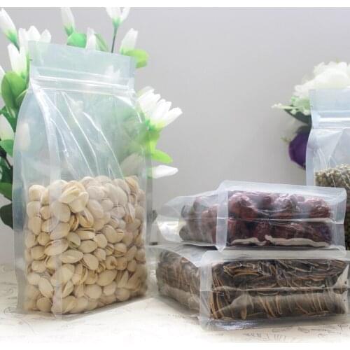 50pcs in/ Sizes cm PET Material transparent 8 Sides Gusset zipper lock Plastic storage bags snacks storage bag Retail packages