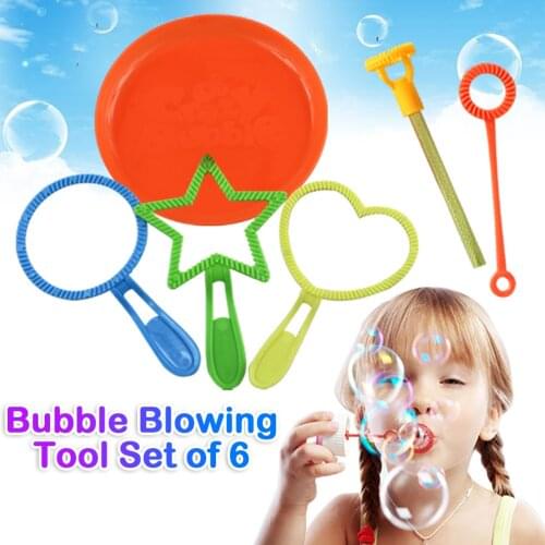 6Pcs Funny Bubbles Maker Large Bubble Soap Tools Toy Making Wand Blower Ring Machine for Kids Outdoor Play Party Backyard Games