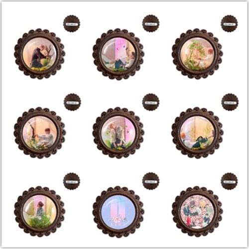 Army Bomb Glass Cabochon Wood Brooches Kpop Collar Pins Jewelry K-pop Boys Accessories For Bigbang Fans Album Love Yourself Gift