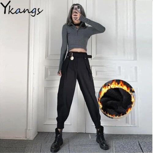 Oversize High Waist Female Korean Belt Punk Pants Harajuku Streetwear Baggy Joggers Women Big Pockets Harem Pant Woman Trousers