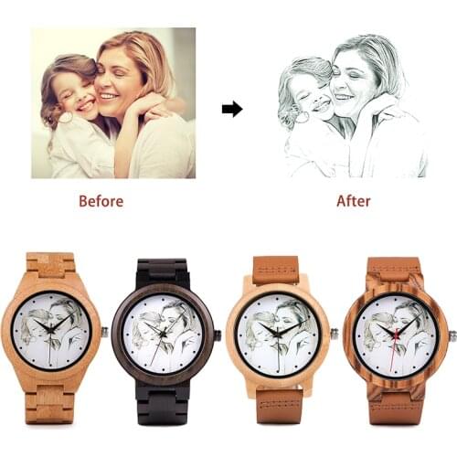BOBO BIRD Custom Picture Watches Men Women Lovers' Quartz Analog Watches Casual Cool Watch Engrave Logo