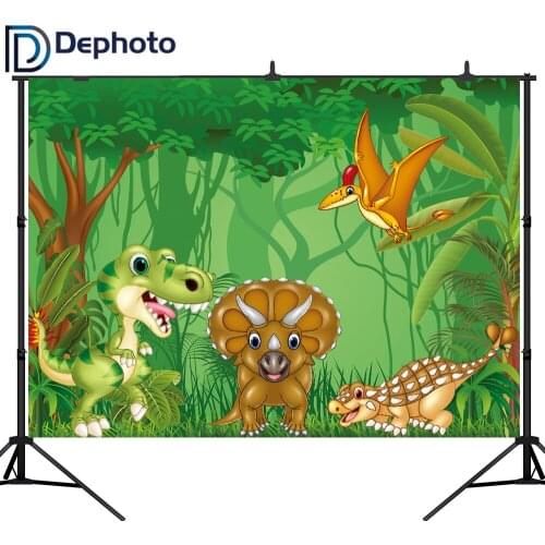 DePhoto Jurassic Dinosaur Park Birthday Party Baby Cartoon Poster Photo Backgrounds Jungle Photography Backdrops Photo Studio