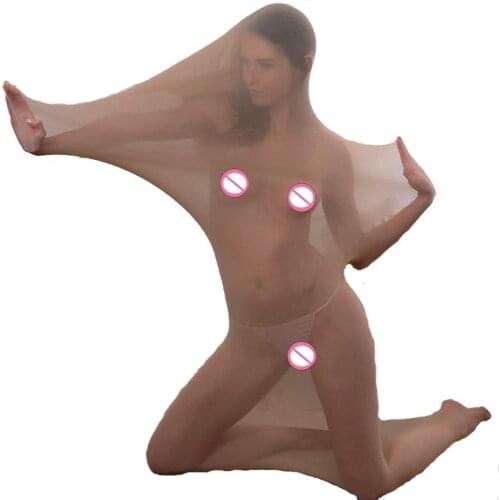 Unisex Erotic Lingerie Sheer Nylon Body Encasement Cocoon with Head Enclosure Body Stocking Bodyhose Pantyhose Bodysuit