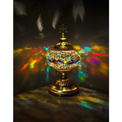 Handmade Turkish Moroccan Mosaic Authentic Vintage Art Deco Table Bedside Lamp, Mix Colors, 4 Patterns