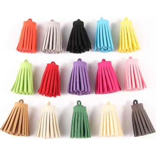 20pcs 35mm Leather Tassel For Keychain Cellphone Straps Jewelry Fiber Fringe Suede Tassel DIY Pendant Tassel with Caps Findings
