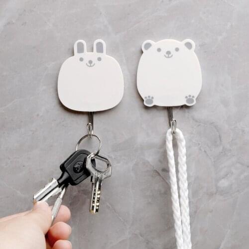 2pcs Creative Simple Plastic Hooks Bunny Bear Wall Hook Bedroom Door Sticky Hook Bathroom Kitchen Waterproof Storage Hook