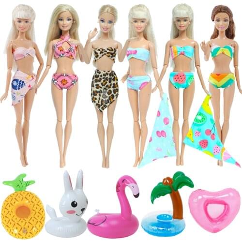 3 Pcs/Set Summer Doll Accessories Bikini Swimsuit + Beach Chair Cute Cartoon Swimming Lifebuoy Clothes for Barbie Doll Gift Toy