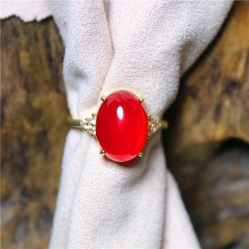 Liemjee Wholesale Personality Fashion Engaged Jewelry Red Agate Silver Plated Ring For Women Feature Concise Namour Charm Gift