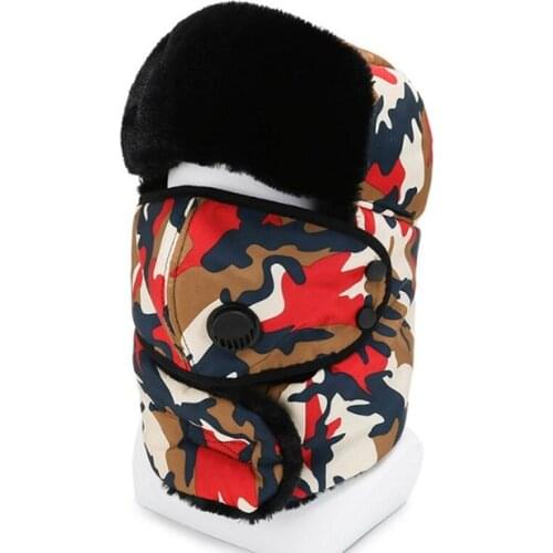 Unisex ski caps winter warm thick fur bomber hats for men women camouflage hat windproof cotton earmuffs caps couple hat