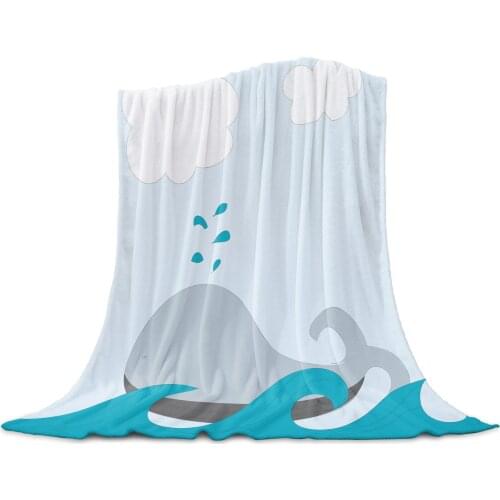 Cartoon Whale White Cloud Cute Soft Warm Coral Fleece Blanket Winter Sheet Bedspread Sofa Throw Light Thin Flannel Blankets