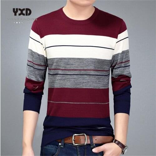 2020New fashion casual men clothing Spring Autumn round neck striped t shirts men t shirt long sleeved sweaters pullover camisa