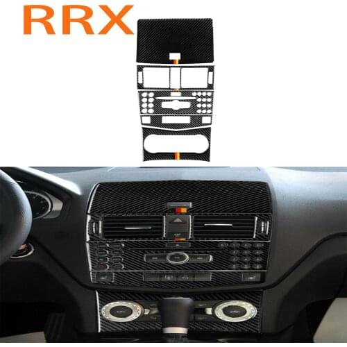For W204 C Class 2007-2010 Carbon Fiber Car CD Panel Center Console Trim Cover Sticker Air Vent Frame Overlay Car Accessories