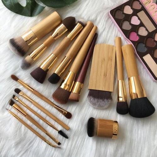 Natural Bamboo Makeup Brushes Whole Set Pro Powder Blusher Sculpting Eyeshadow Smudge Highlighter Eyebrow Make Up Brush Tools