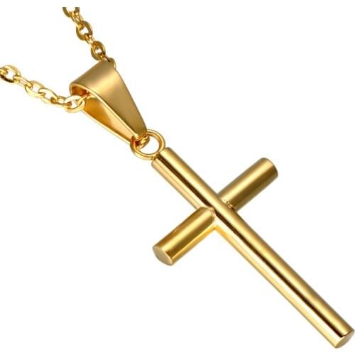 Stainless Steel Gold Minimalism Christ Jesus Cross Pendant Necklace Jewelry with Chain Best Church Gift For Him