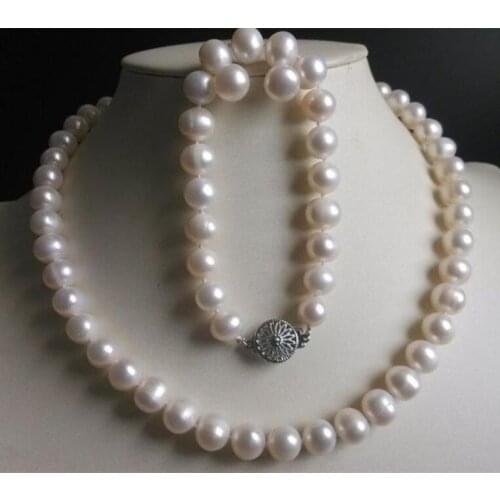 New 8-9MM White Freshwater Cultured Pearl Necklace Bracelet Earrings Set
