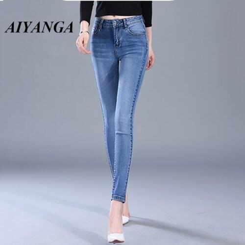 New Summer 2021 Women Cotton High Waist Skinny Jeans Simple Trousers Slim fit Stretch Ladies Casual Denim Pencil Pants