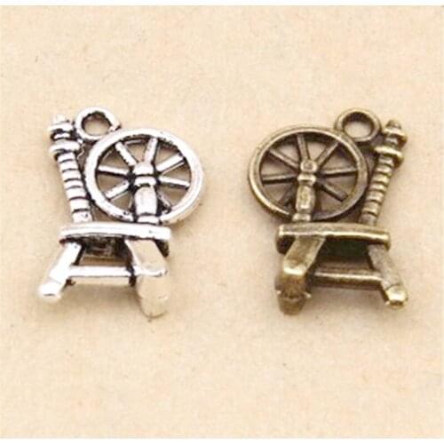 BULK 30 Zinc Alloy Tibetan Silver Plated Spinning Wheel Charms for DIY Bracelet Making 18*12mm 1.3g