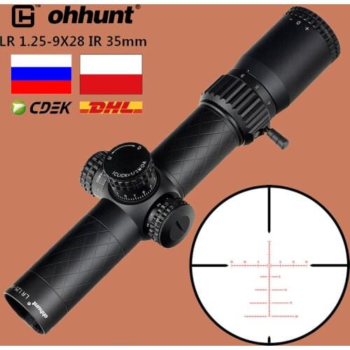 Ohhunt LR 1.25-9X28 Hunting Compact Scope 35mm Tube Optical Sights Glass Etched Reticle Red Illuminated Tactical Riflescope