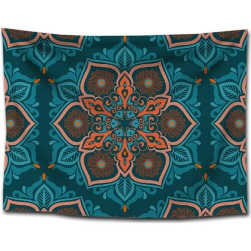 Orange Mandala Flower Indian Navy Blue Tapestry for Livingroom Photography Wall Decor