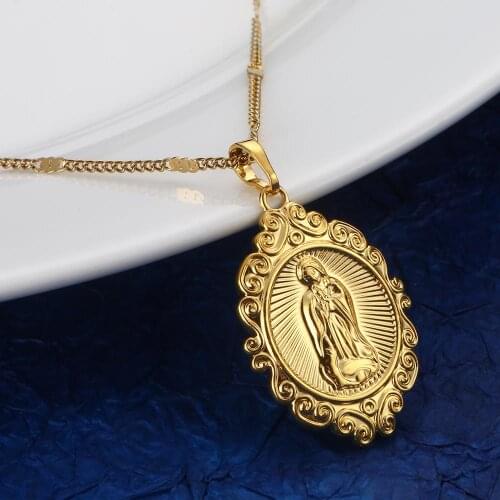 Gold Color Virgin Mary Pendant Necklace Religious Christianity Trendy Lucky Chain Jewelry