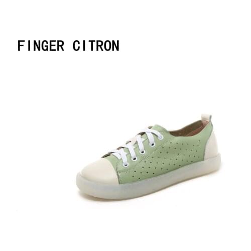 Finger Citron Women Casual Shoes Genuine Cow Leather Round Toe Rubber Outsole By Handmade Soft Comfortable Lady Style Size:35-42