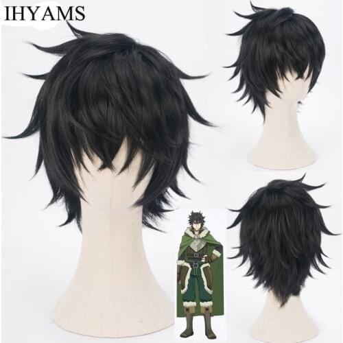 Tate no Yuusha no Nariagari Naofumi Iwatani Cosplay Wigs 30cm Short Black Synthetic Hair Perucas Anime Wig + Wig Cap