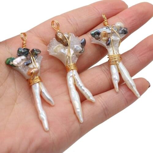 2021 New Copper Wire Winding Pearl Pendant Natural Freshwater Pearls Charms for Jewelry Making DIY Earring Necklace Accessories
