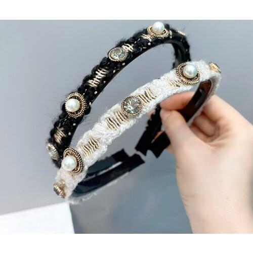 Gothic Simple Pearl Headband Hair Bands Fashion Bezel Turban for Women Girls Accessories Head Hoop Hair Jewelry Headdress New