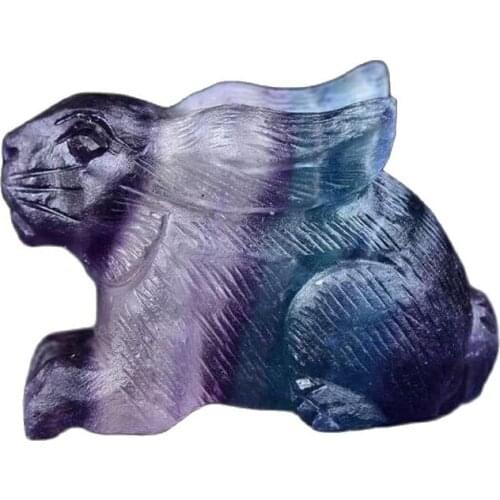 Natural Fluorite Stone Carving Animal Rabbit Crafts Crystal For Gift Home Decoration